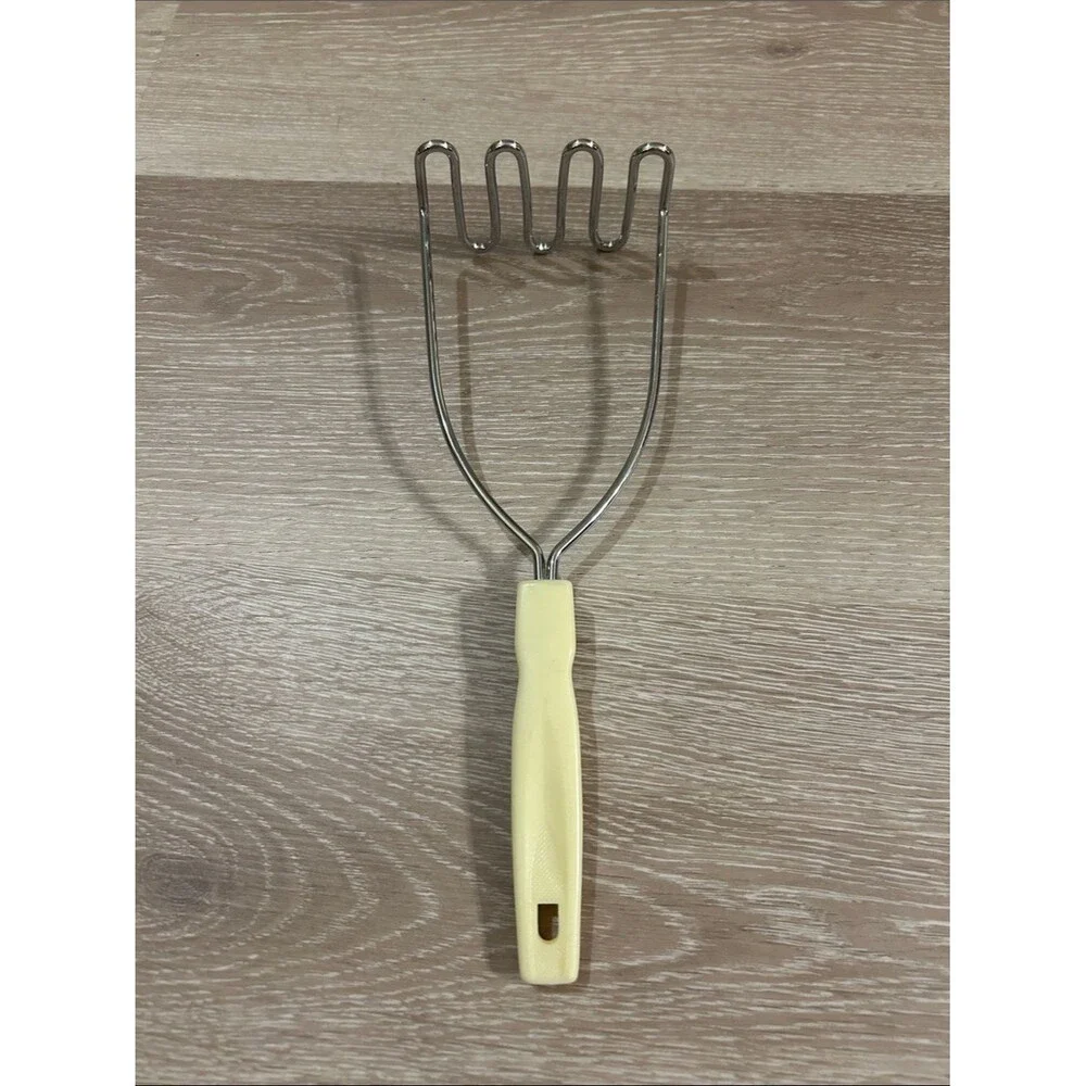 Vintage Cream Handle Stainless Steel Potato Masher - Unbranded